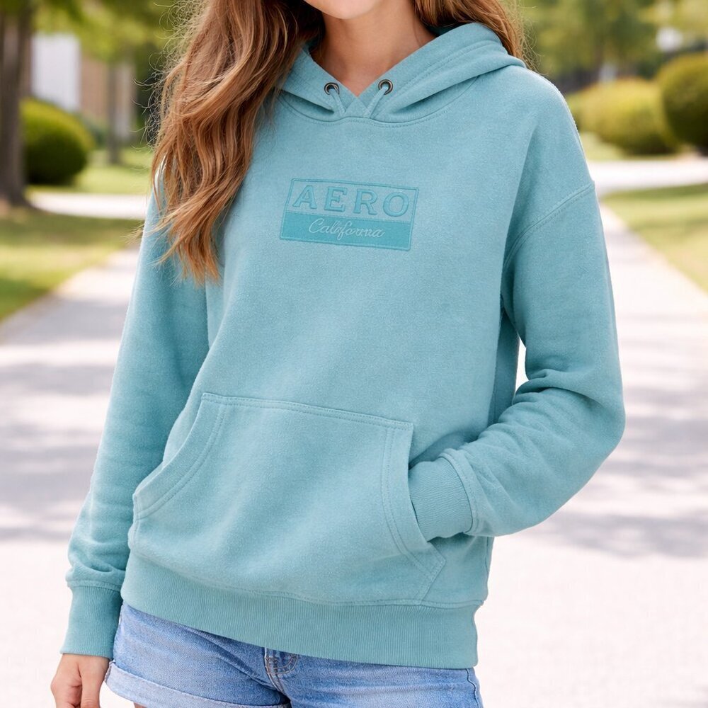 Aeropostale California Teal Pullover Hooded Large Sweatshirt